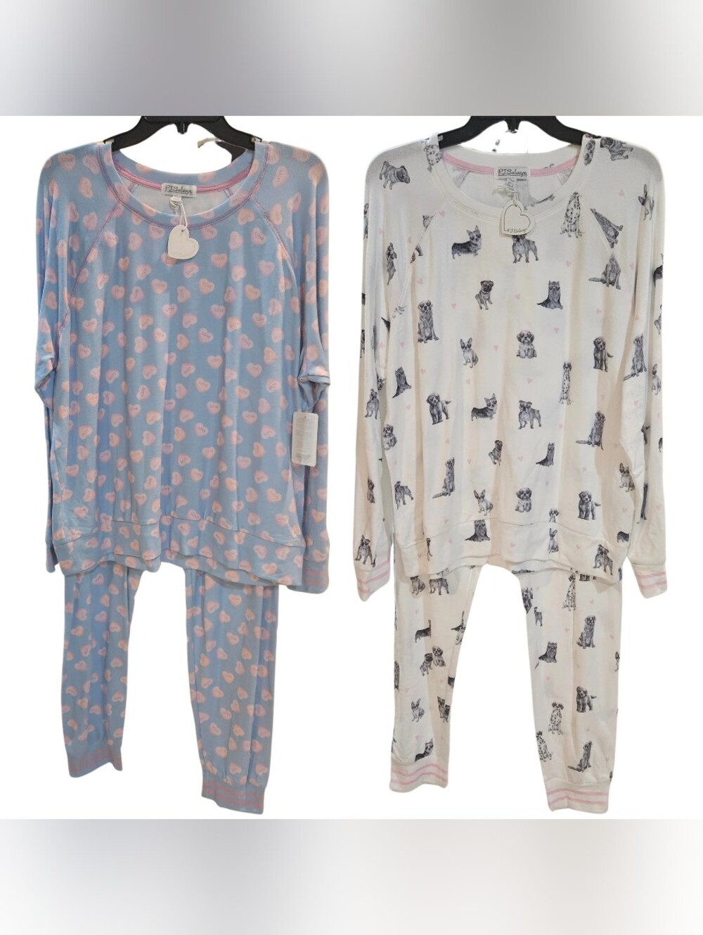 2 PJ Salvage Pajama Sets Dogs Hearts Long Sleeve & Pants Valentine's Day NWT